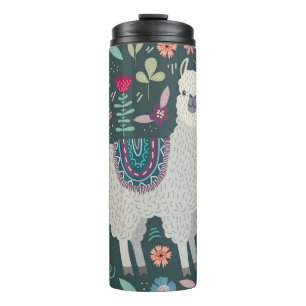 Garrafa Térmica Lama Floral: Portas Desenhadas À Mão Vintage