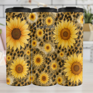 Garrafa Térmica Lâmpada de Impressão de Sunflower Leopard