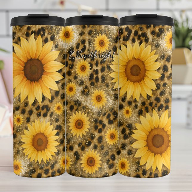 Garrafa Térmica Lâmpada de Impressão de Sunflower Leopard (Criador carregado)