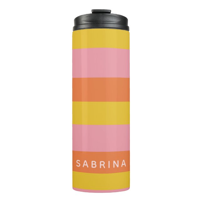 Garrafa Térmica Laranja Cor-de-rosa com faixas de Verão personaliz (Frente)