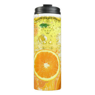 Garrafa Térmica Laranja Fatias Verão Bebem Com Cubos De Gelo
