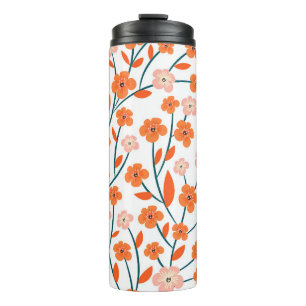 Garrafa Térmica Laranja Floral Pastel Branco Sem Costura