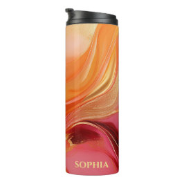 Garrafa Térmica Laranja Moderna Rosa e Dourado-