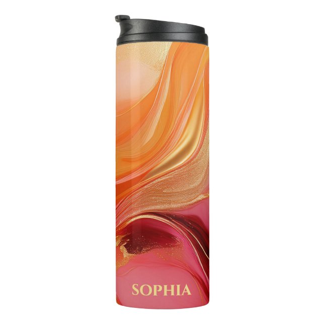 Garrafa Térmica Laranja Moderna Rosa e Dourado-  (Rotação à direita)