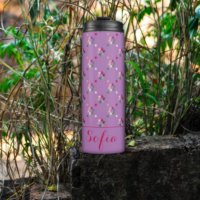 Garrafa Térmica lavanda do nome do padrão do triângulo abstrato (Criador carregado)