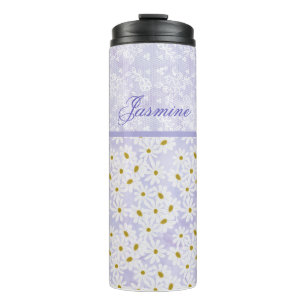 Garrafa Térmica Lavanda e margaridas brancas e rendas Lavandas