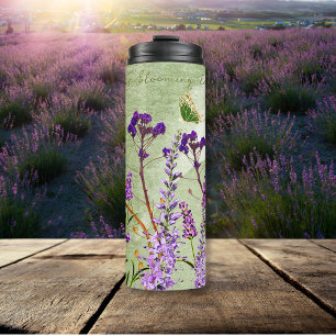 Garrafa Térmica Lavanda Sonhenta Blooms em inspiração verde suave