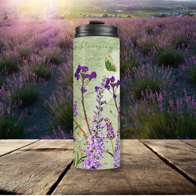 Garrafa Térmica Lavanda Sonhenta Blooms em inspiração verde suave (Criador carregado)