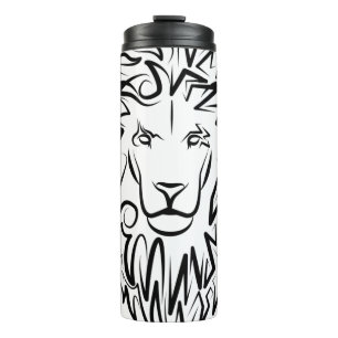 Garrafa Térmica Leão Tribal Negro e Branco