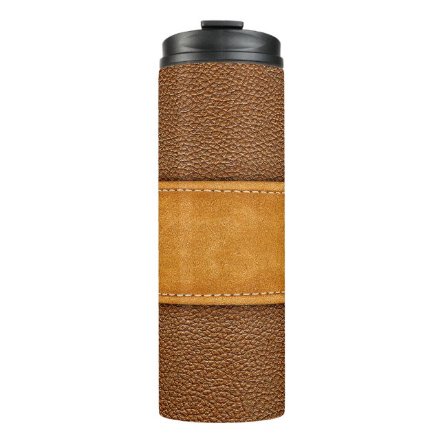 Garrafa Térmica Leather Luxe: Elegância Marrom Assustada (Frente)