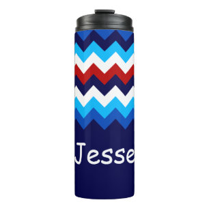 Garrafa Térmica Legal Vermelho Azul Chevrons Monograma Tumbler