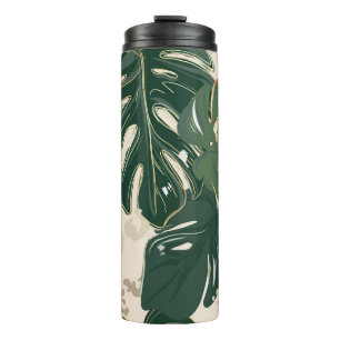 Garrafa Térmica Leopard Monstera: Vintage da Impressão da selva.
