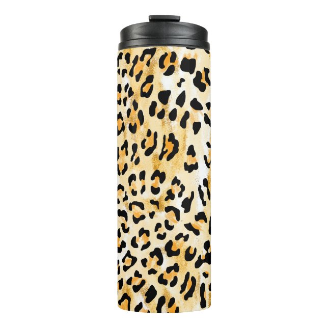 Garrafa Térmica leopardo amarelo e branco desenhado à mão (Frente)