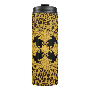 Garrafa Térmica Leopardo Barroco, Impressão Animal Ornamentado