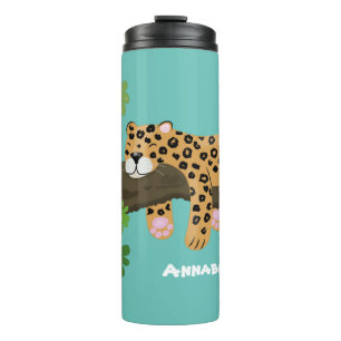 Garrafa Térmica Leopardo bonito dormindo em desenho animado de árv