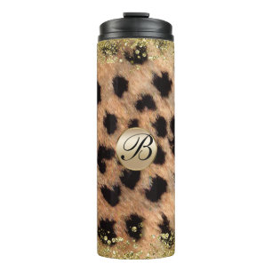 Garrafa Térmica Leopardo Cheetah Animal Imprimir Monograma Dourado