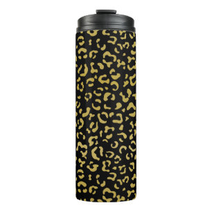 Garrafa Térmica Leopardo Dourado, Brilhante Dourada, Padrão-Leopar