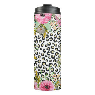 Garrafa Térmica Leopardo elegante e design floral