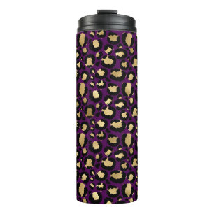 Garrafa Térmica Leopardo roxo e Dourado