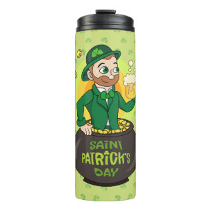 Garrafa Térmica Leprecaína de desenho animado em pote de ouro segu