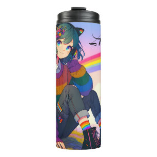 Garrafa Térmica LGBTQIA+ Orgulho Lésbico de Menina de Anime Person