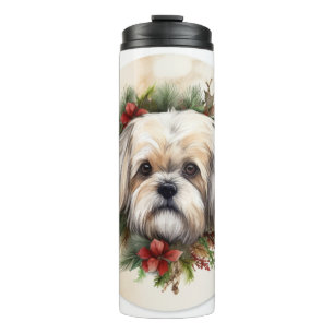 Garrafa Térmica Lhasa Apso Christmas Wreath Festivo Pup