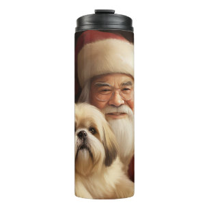 Garrafa Térmica Lhasa Apso Com Papai Noel Natal Festivo