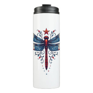 Garrafa Térmica Libélula Patriótica da Bandeira Americana 4 de Jul