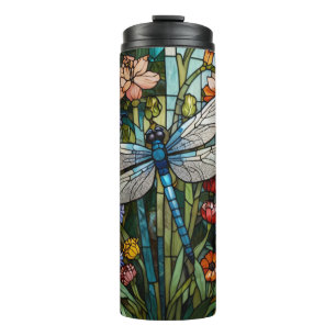Garrafa Térmica Libélula vidro boêmio floral botânico
