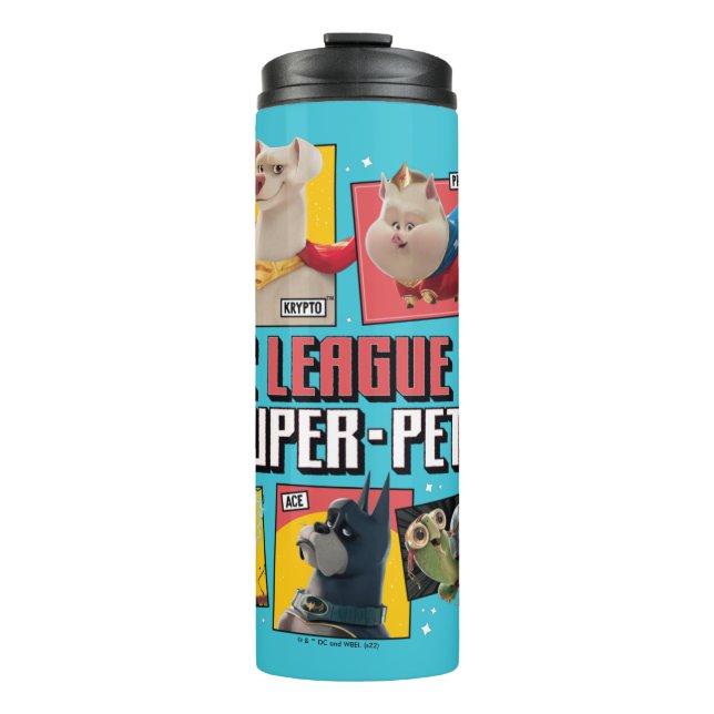 Garrafa Térmica Liga DC de Painéis de Caracteres Super Pets (Frente)