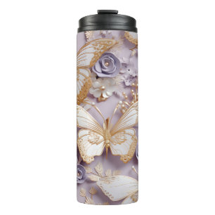 Garrafa Térmica Lilac 3D, Borboleta Dourada e Pérola