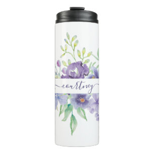 Garrafa Térmica Lilac floral personalizada em aquarela 