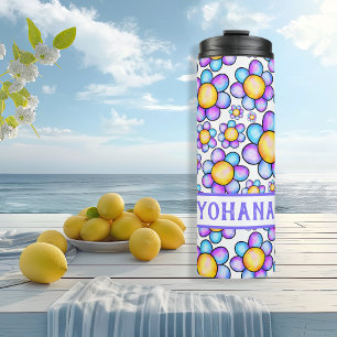 Garrafa Térmica Lilac Watercolor Daisy Flower Nome personalizado S