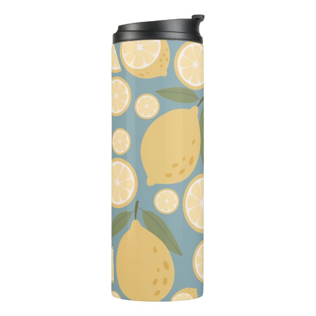 Garrafa Térmica Limão Amarelo Padrão Sem Costura (Giro à esquerda)