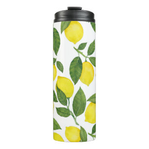 Garrafa Térmica Limões de Aquarela: Padrão de Fruta de Verão