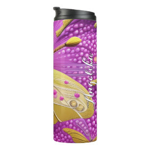 Garrafa Térmica Linda Dourada Borboleta Aquarela Personalizada