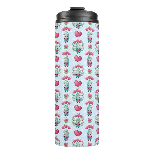 Garrafa Térmica Linda Floral Mason Jar Hearts Pattern (Frente)