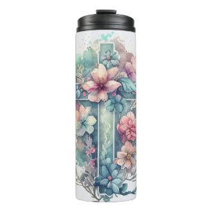 Garrafa Térmica Linda Watercolor Christian Cross Páscoa Therma