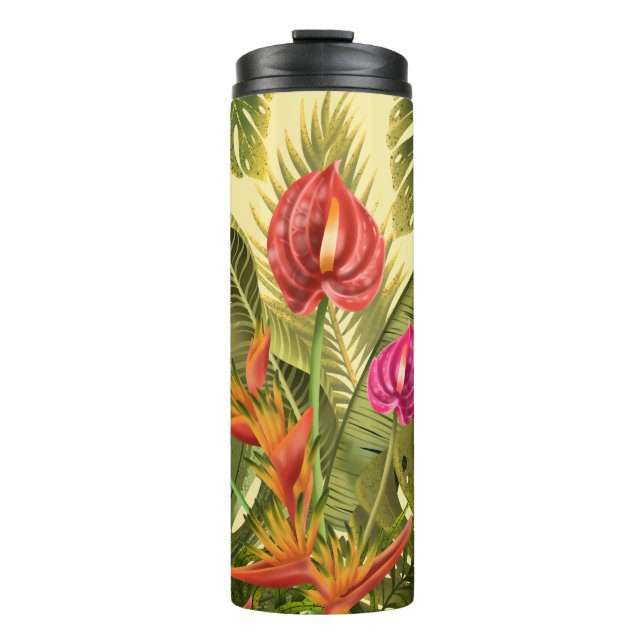 Garrafa Térmica Lindas Flores Tropicais E Folhas (Frente)