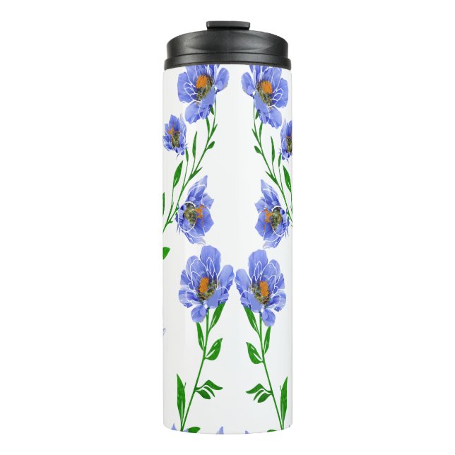 Garrafa Térmica Lindo Desenho Floral Azul (Frente)