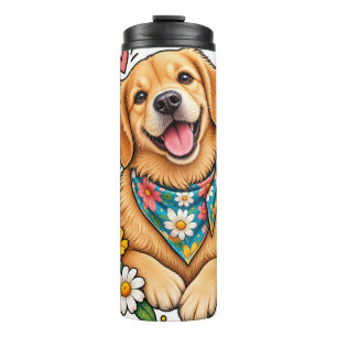 Garrafa Térmica Lindo Design Digital de Golden Retriever Floral co
