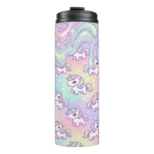 Garrafa Térmica Lindo Unicórnio Kawaii Arco-íris Pastel Mágico