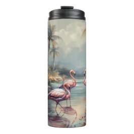 Garrafa Térmica lindos flamingos de pintura botânica de vintagem