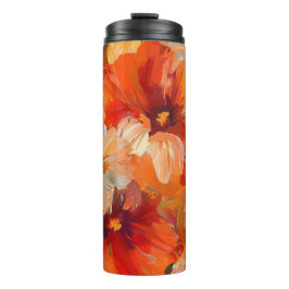 GARRAFA TÉRMICA  LINDOS TONS DE FLORES DE PAPOULA DE OUTONO LARANJA