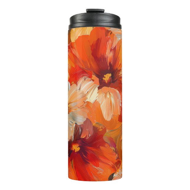 GARRAFA TÉRMICA  LINDOS TONS DE FLORES DE PAPOULA DE OUTONO LARANJA (Frente)