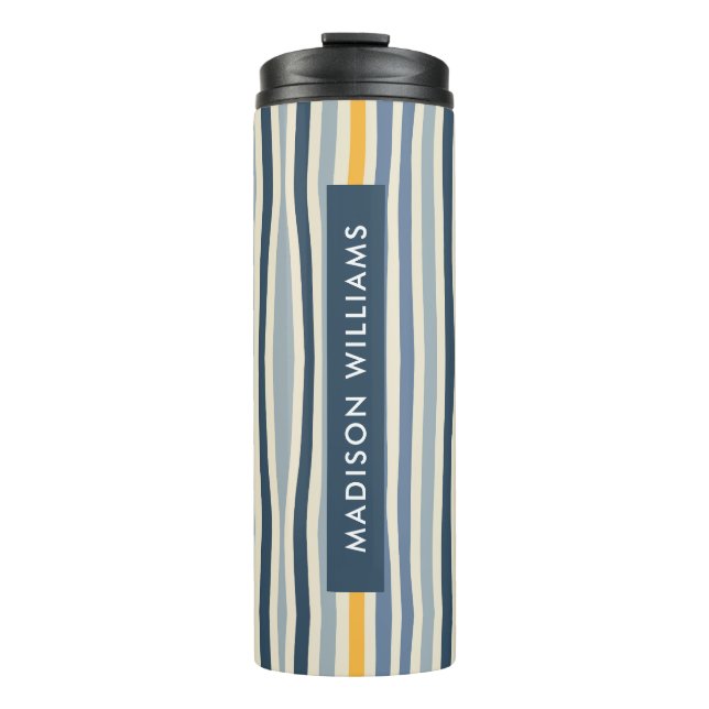 Garrafa Térmica Linhas Coloridas do Monograma de Script (Frente)