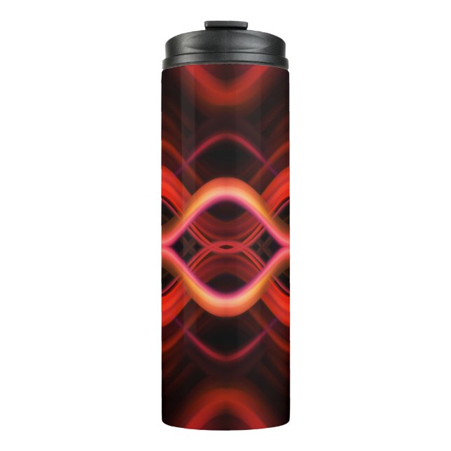 Garrafa Térmica Linhas de onda vermelha geométrica design. (Frente)