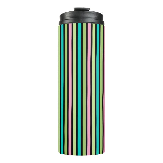 Garrafa Térmica Linhas Geométricas Verticais Arco-íris Pastel Rosa (Frente)