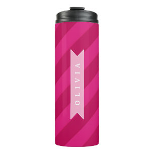 Garrafa Térmica Listra Rosa Moderna Fofa Personalizada Divertida
