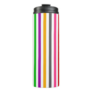 Garrafa Térmica Listras Arco-Íris Colorido Design - Branco 